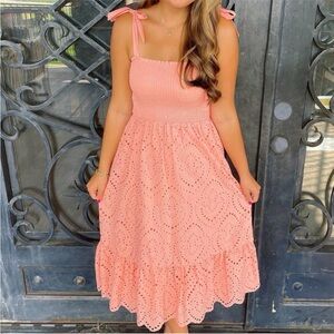 Peach/Coral Eyelet Sundress
